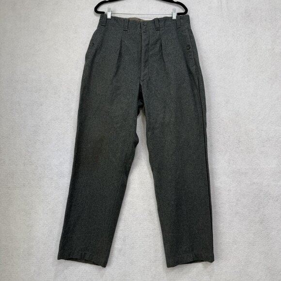 VINTAGE Military Wool Pants Mens EU 52 Gray Pleated Button Fly Trousers Uniform - Picture 1 of 14